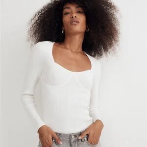 Madewell White Ribbed Long Sleeve Top